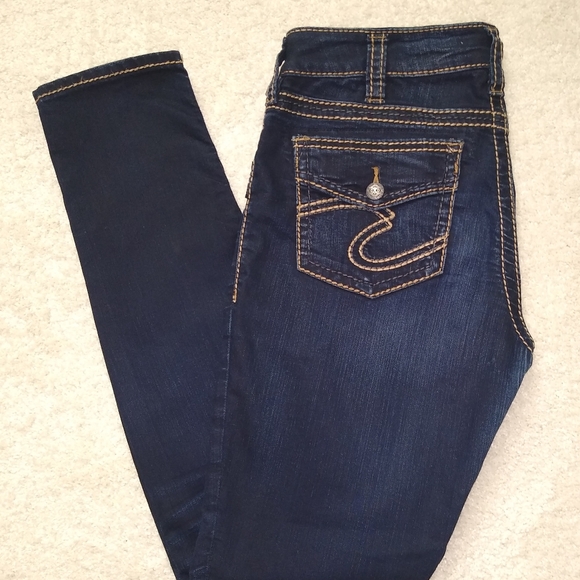 SILVER SUKI MID SUPER SKINNY STRETCH BLUE JEANS 31 (U.S. SIZE 11/12) - Picture 2 of 6